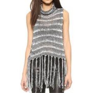 Free People Folksong Fringe Knit Crochet Vest Sweater Tunic